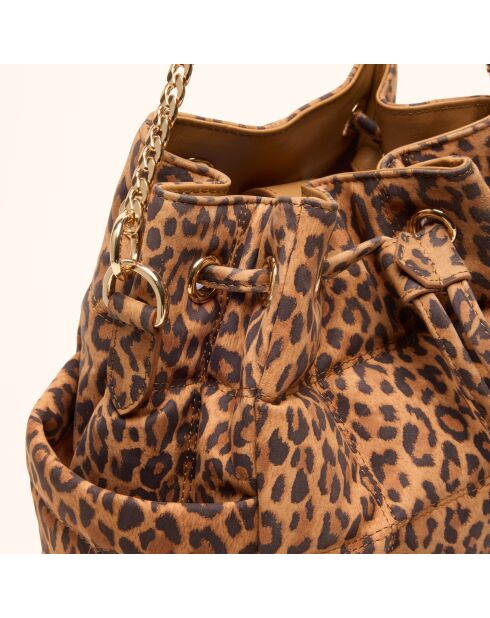 Sac seau Ninon en cuir léopard - 25,2x20,4x13,3 cm