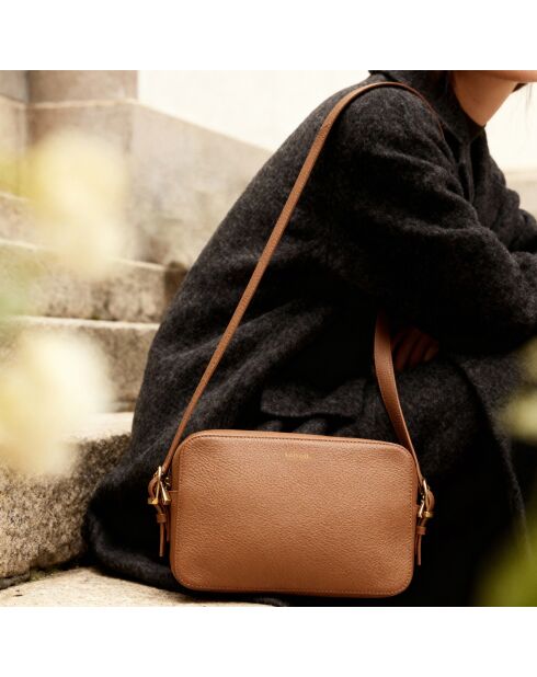 Sac bandoulière Agathe en cuir cognac - 23,6x16,1x5,5 cm