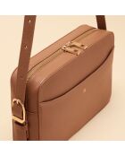 Sac bandoulière Agathe en cuir cognac - 23,6x16,1x5,5 cm