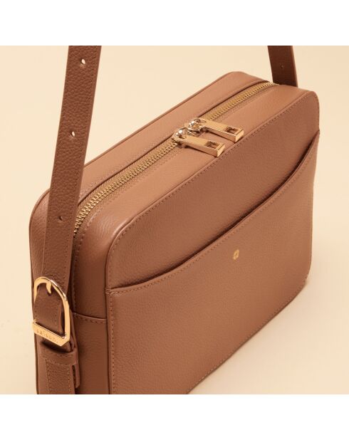 Sac bandoulière Agathe en cuir cognac - 23,6x16,1x5,5 cm