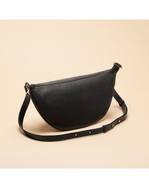 Sac banane Cora en cuir noir - 36,2x18x5 cm
