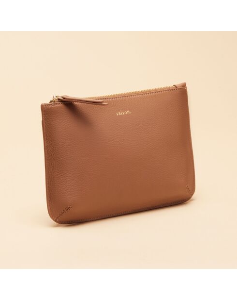 Pochette Bianca en cuir cognac - 20,5x14x3 cm
