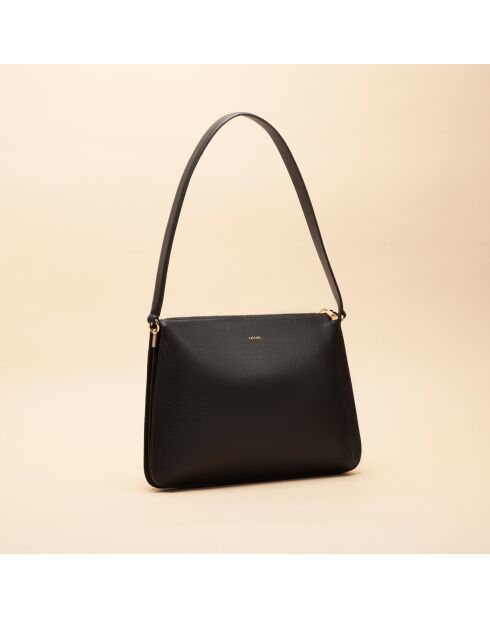 Sac porté épaule Maud en cuir noir - 34x23,6x7,6 cm