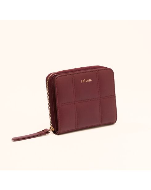 Portefeuille Coco en cuir bordeaux - 11x9x3 cm