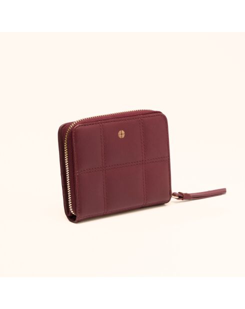 Portefeuille Coco en cuir bordeaux - 11x9x3 cm