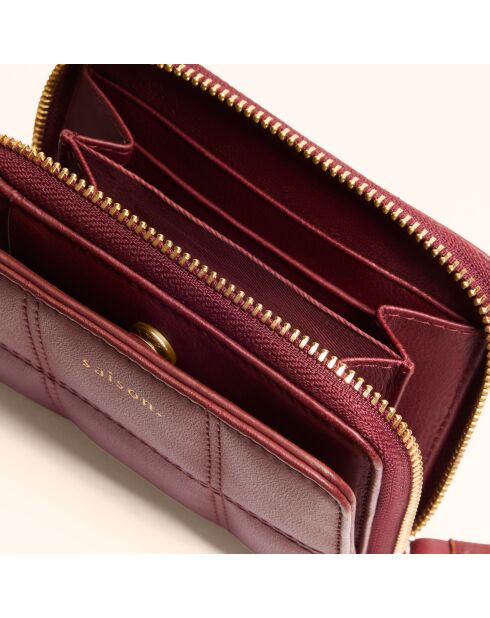 Portefeuille Coco en cuir bordeaux - 11x9x3 cm
