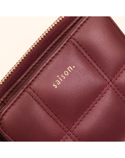 Portefeuille Coco en cuir bordeaux - 11x9x3 cm