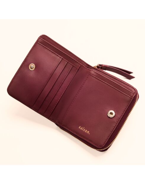 Portefeuille Coco en cuir bordeaux - 11x9x3 cm