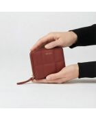 Portefeuille Coco en cuir bordeaux - 11x9x3 cm