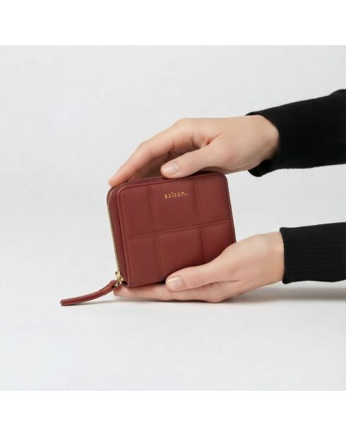 Portefeuille Coco en cuir bordeaux - 11x9x3 cm