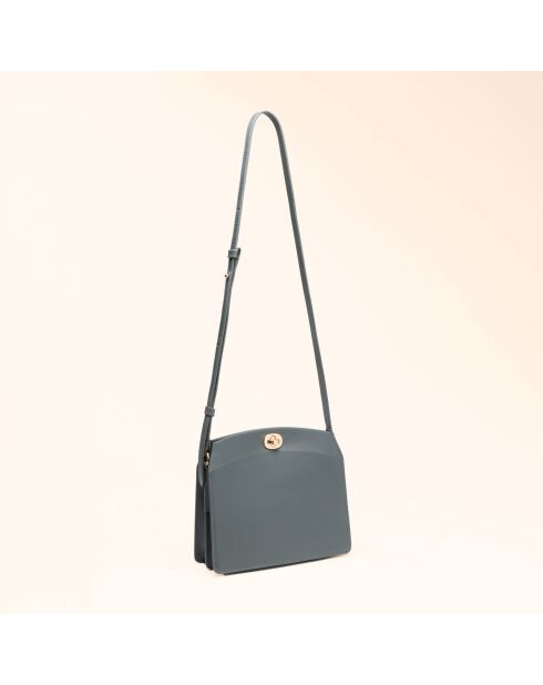 Sac bandoulière Suzon en cuir gris - 22x18,8x6 cm