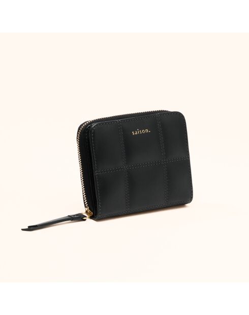 Portefeuille Coco en cuir noir - 11x9x3 cm