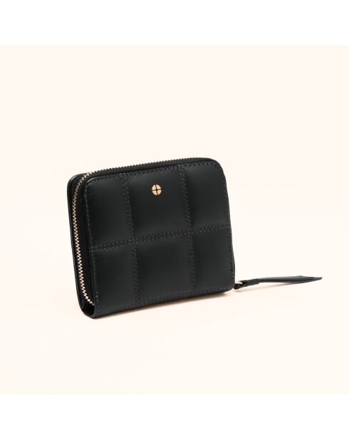 Portefeuille Coco en cuir noir - 11x9x3 cm