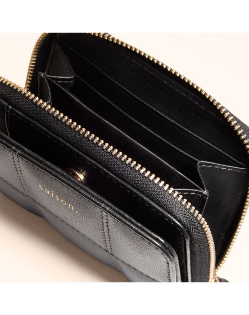 Portefeuille Coco en cuir noir - 11x9x3 cm