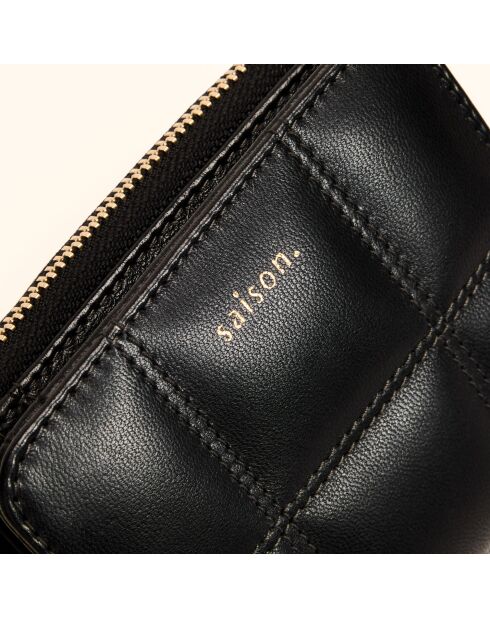 Portefeuille Coco en cuir noir - 11x9x3 cm