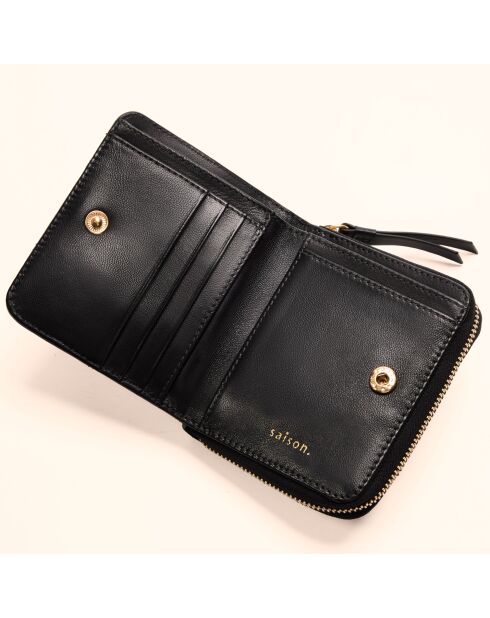 Portefeuille Coco en cuir noir - 11x9x3 cm