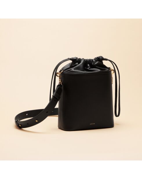Sac seau Gwen en cuir noir - 21x20,4x9,7 cm