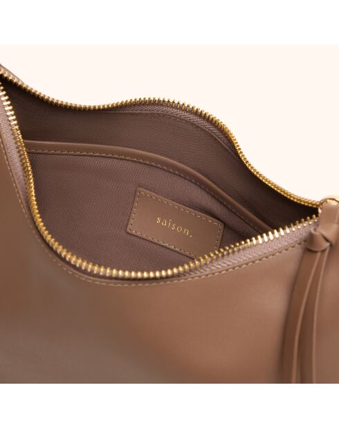 Ingrid Handtasche aus taupefarbenem Leder - 31,5x16,6x8 cm