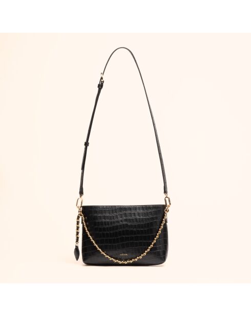 Sac bandoulière Emma en cuir noir - 21,7x15x4,3 cm