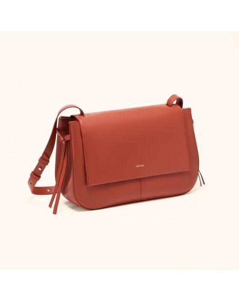 Sac porté épaule Ilona en cuir brique - 32,2x20x10 cm