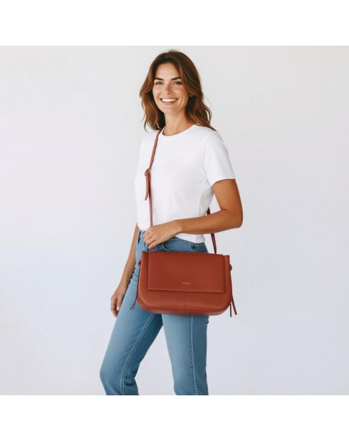 Sac porté épaule Ilona en cuir brique - 32,2x20x10 cm