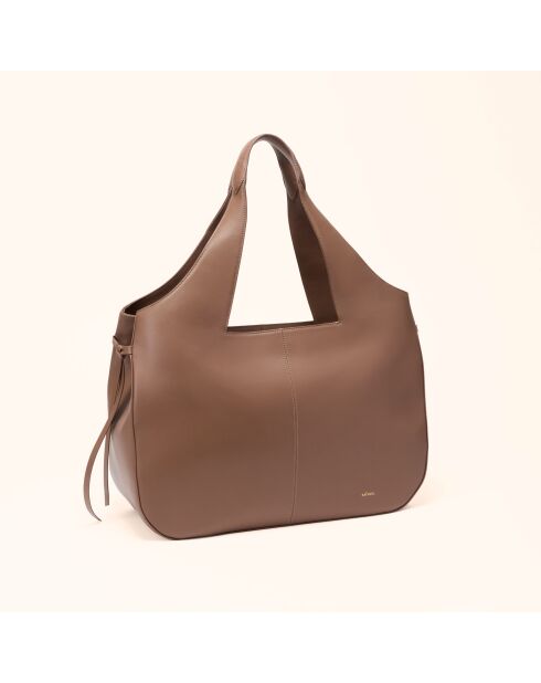 Sac cabas Soazig en cuir taupe - 42,2x27,8x16 cm