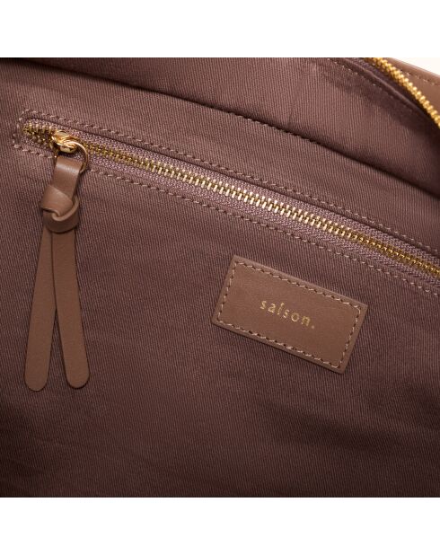 Sac cabas Soazig en cuir taupe - 42,2x27,8x16 cm