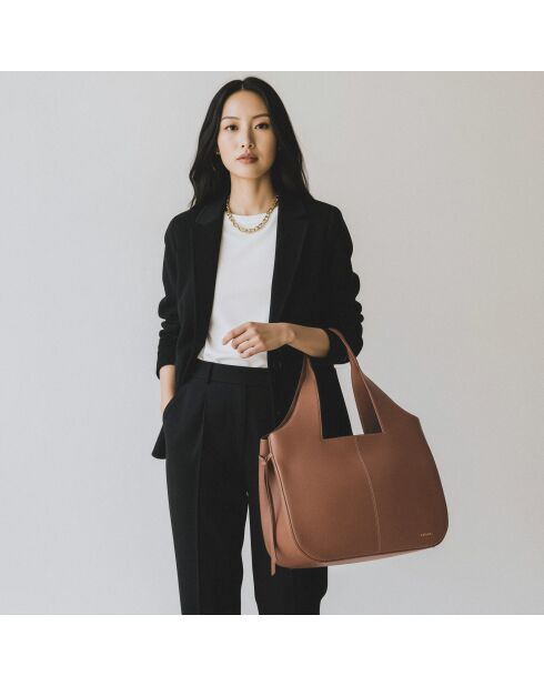 Sac cabas Soazig en cuir taupe - 42,2x27,8x16 cm