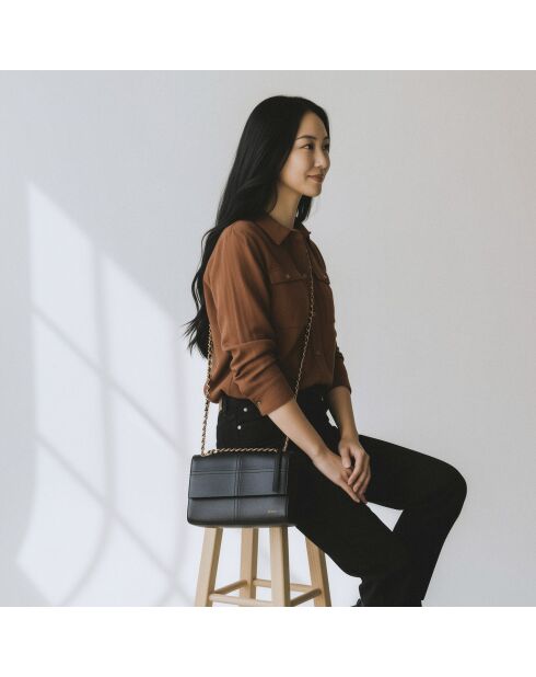 Sac porté épaule Paloma en cuir noir - 21x14x6,5 cm