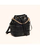 Ninon Beuteltasche aus schwarzem Leder, 25,2 x 20,4 x 13,3 cm