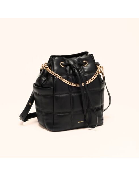 Ninon Beuteltasche aus schwarzem Leder, 25,2 x 20,4 x 13,3 cm