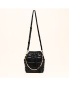 Ninon Beuteltasche aus schwarzem Leder, 25,2 x 20,4 x 13,3 cm
