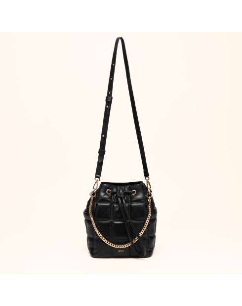 Ninon Beuteltasche aus schwarzem Leder, 25,2 x 20,4 x 13,3 cm