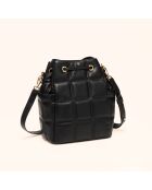 Ninon Beuteltasche aus schwarzem Leder, 25,2 x 20,4 x 13,3 cm