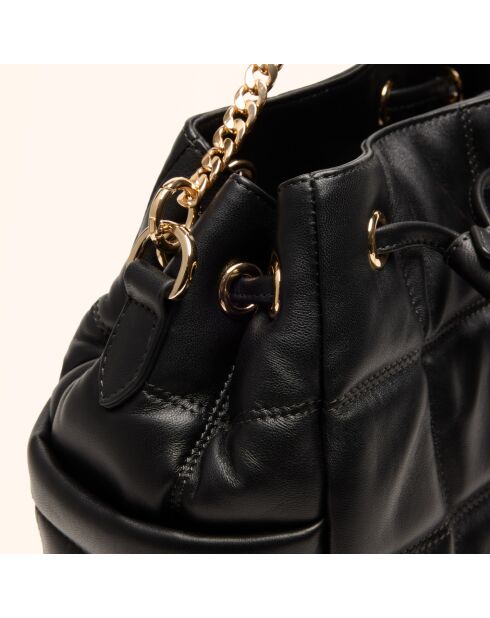 Ninon Beuteltasche aus schwarzem Leder, 25,2 x 20,4 x 13,3 cm