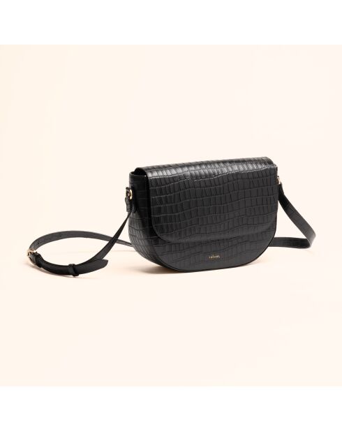 Sac bandoulière Albane en cuir noir - 24x17x8 cm