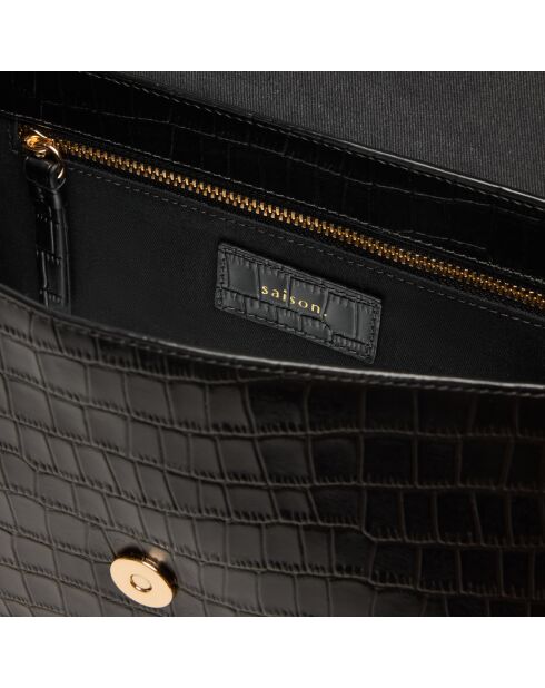 Sac bandoulière Albane en cuir noir - 24x17x8 cm
