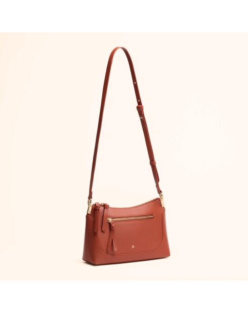 Sac bandoulière Denise en cuir brique - 23,5x15x8,5 cm