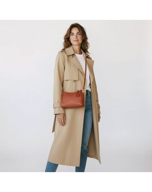 Sac bandoulière Denise en cuir brique - 23,5x15x8,5 cm