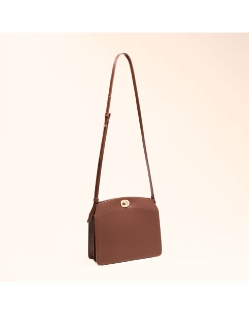 Sac bandoulière Suzon en cuir brun - 22x18,8x6 cm