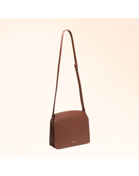 Sac bandoulière Suzon en cuir brun - 22x18,8x6 cm