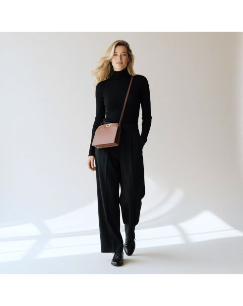 Sac bandoulière Suzon en cuir brun - 22x18,8x6 cm