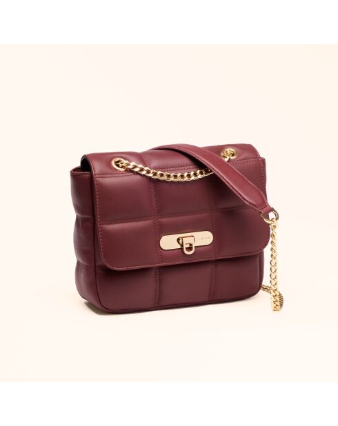 Sac porté épaule Léonie en cuir bordeaux - 19x16,5x6,5 cm