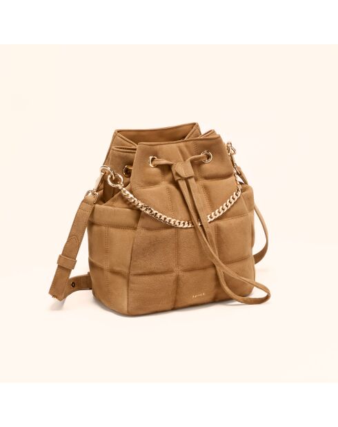 Sac seau Ninon en cuir camel - 25,2x20,4x13,3 cm