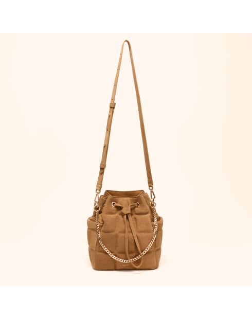 Sac seau Ninon en cuir camel - 25,2x20,4x13,3 cm