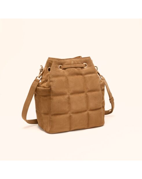Sac seau Ninon en cuir camel - 25,2x20,4x13,3 cm