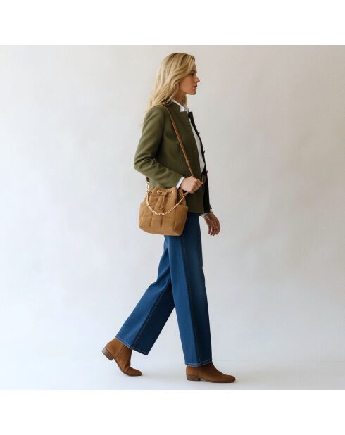 Sac seau Ninon en cuir camel - 25,2x20,4x13,3 cm