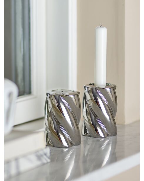 Set mit 2 silbernen Silvia-Kerzenhaltern - D.7 x H.9,5 cm