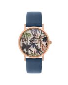 Guatiza blauw leren kwartshorloge