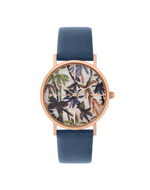 Guatiza blauw leren kwartshorloge